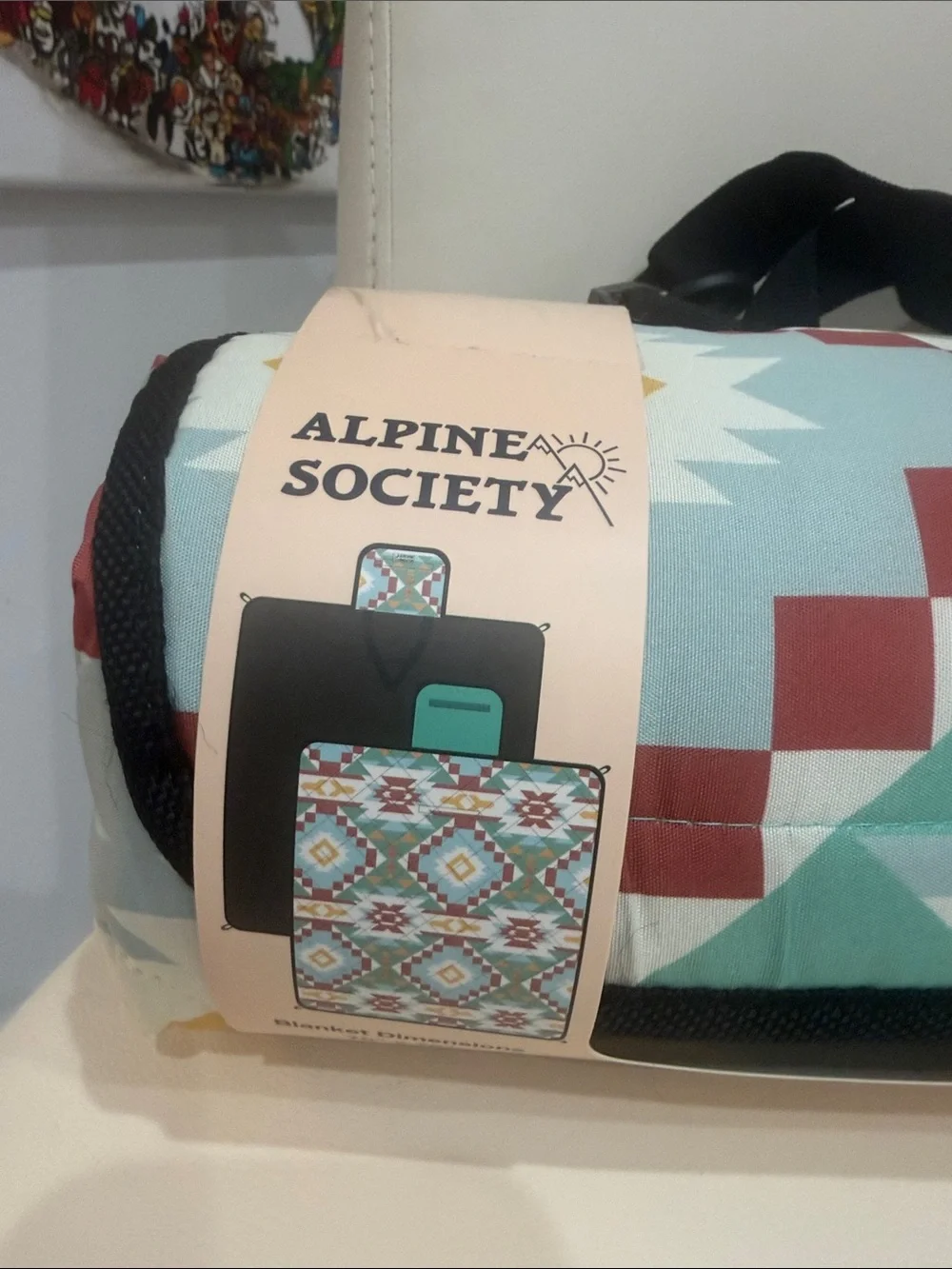 Alpine Society Teal Multi Geometric Picnic Blanket - Packable & Waterproof